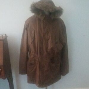 Merona Brown Military Jacket with Fur Hood